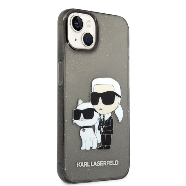 Karl Lagerfeld Glitter Karl & Choupette etui za iPhone 14 Plus - črn 4
