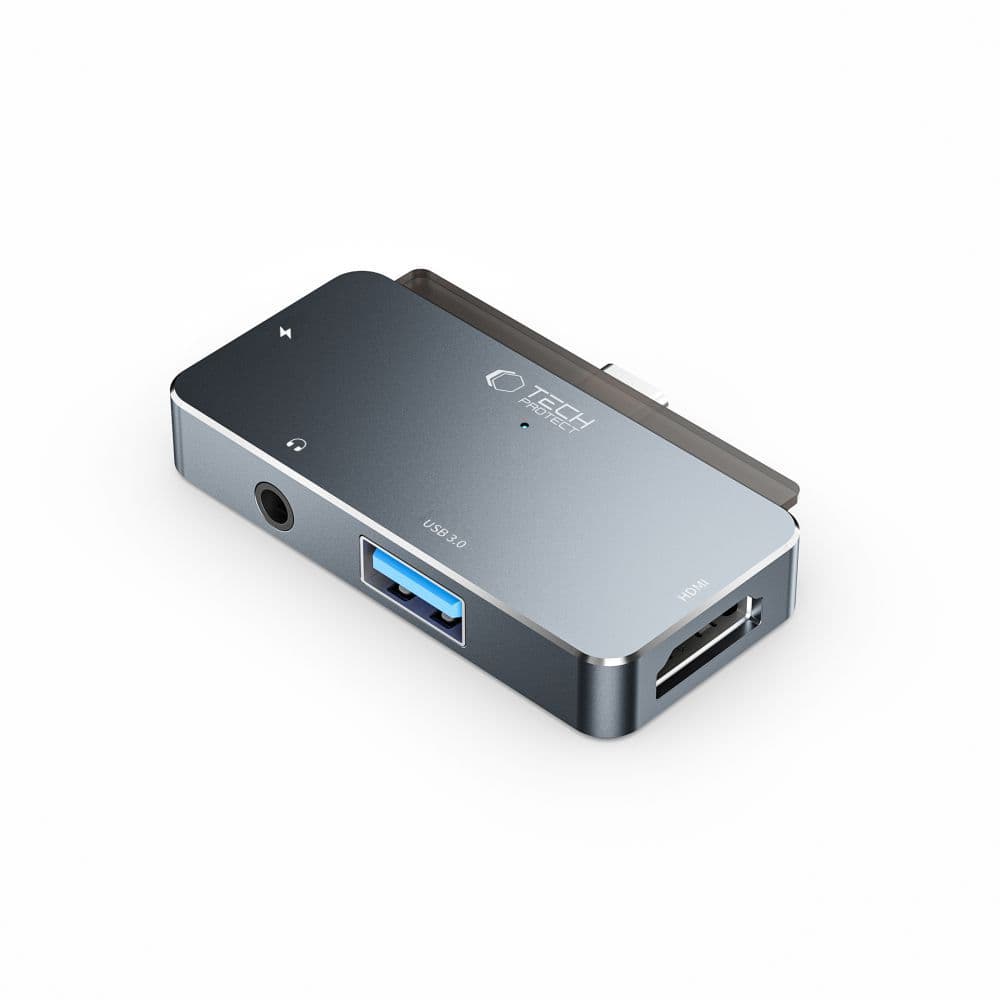 Pesto Tech-Protect V6 4v1 USB-C - HUB (HDMI, USB-A, PD 100W) sivo 7