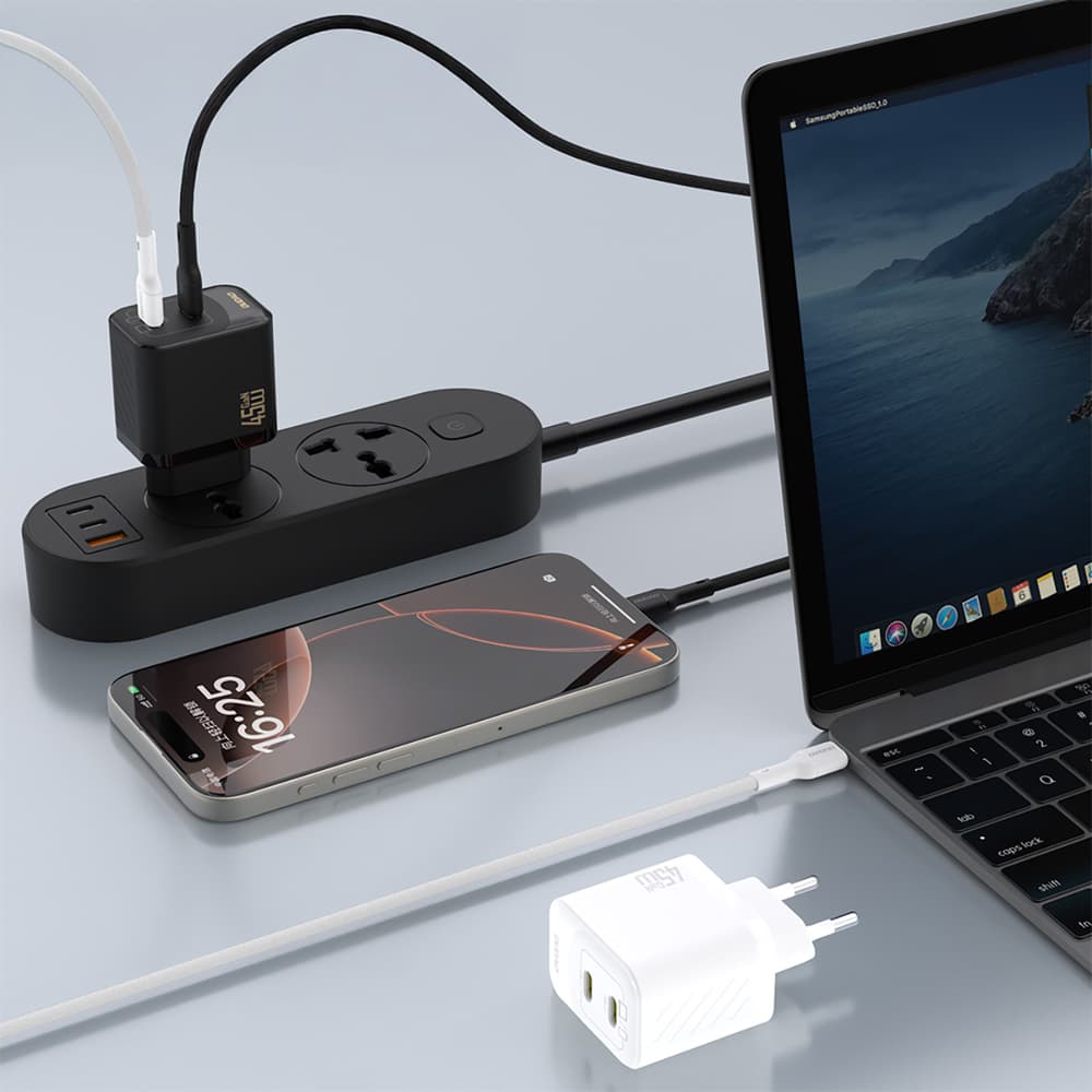 Dudao A28PEU PD 45W GaN 2xUSB-C stenski polnilnik - črn 3