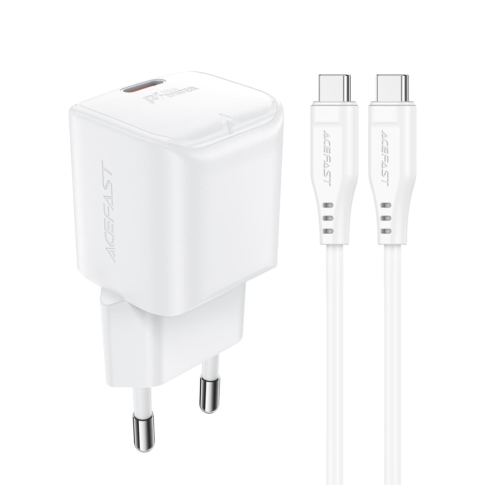 Acefast A73 Mini PD 20W GaN Polnilnik + USB-C kabel - bel