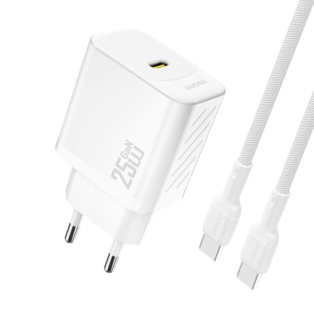 Dudao A27CEU PD 25W GaN USB-C Zidni polnilnik s kablom - Bela