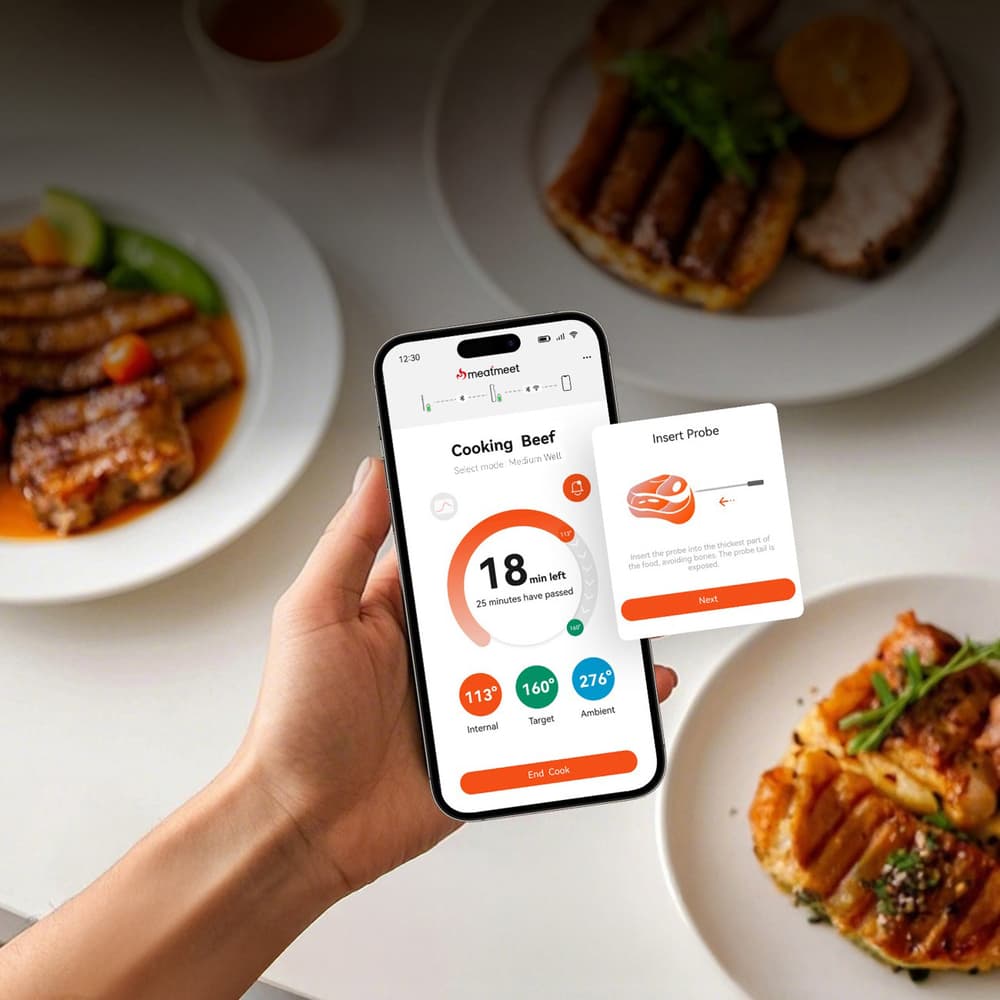 Meatmeet S Pro kuhinjski termometer z Bluetooth app, žar, pečica, smoker - siv 5