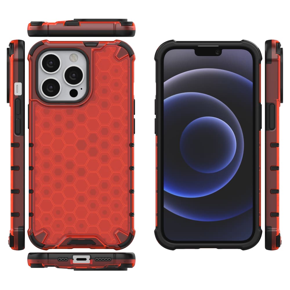 Honeycomb ovitek z TPU odbijačem za iPhone 13 Pro - rdeč 2