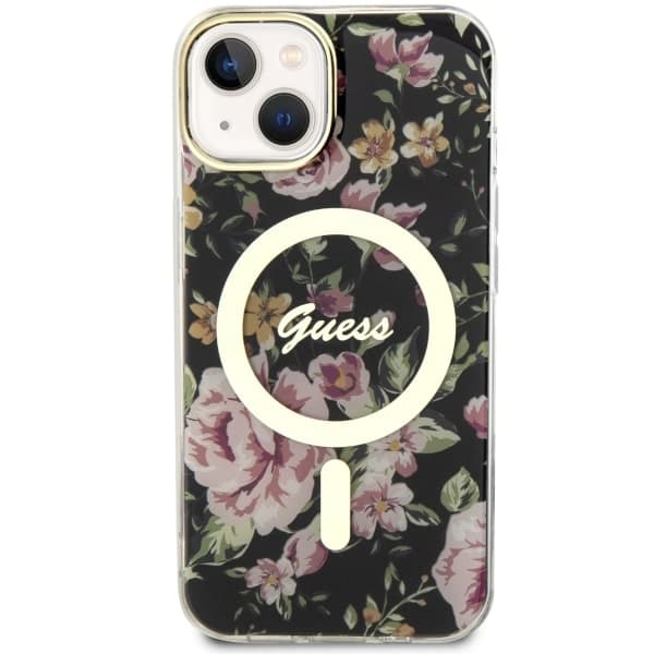 Ovitek Guess Flower MagSafe za iPhone 14 - črn 3