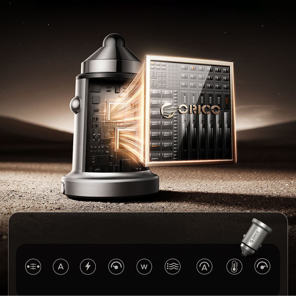 Orico MiniRing Pro 45W avtomobilski polnilnik, USB-A + USB-C - srebrn 6