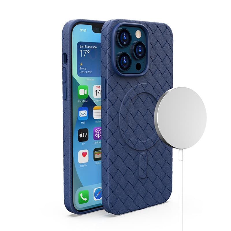 MagSafe ovitek Hurtel Woven za iPhone 15 Pro - temno moder