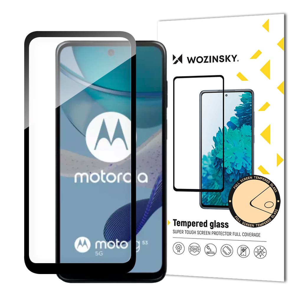 Wozinsky Full Glue kaljeno steklo za Motorola Moto G53 (črn okvir)