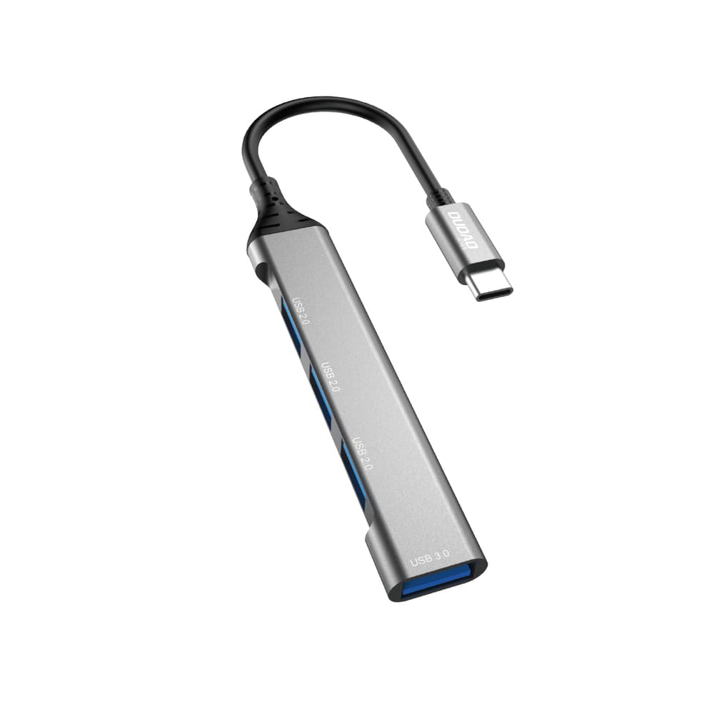 Dudao HUB 4v1 USB-C na 4x USB-A (3x USB2.0 / 1x USB3.0), 6.3cm, črn (A16T)