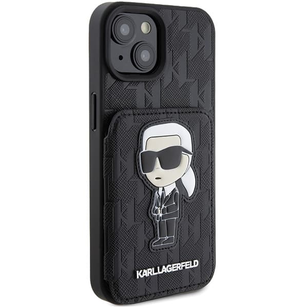 Karl Lagerfeld ovitek Saffiano Monogram Ikonik Patch za iPhone 15 - črn 4