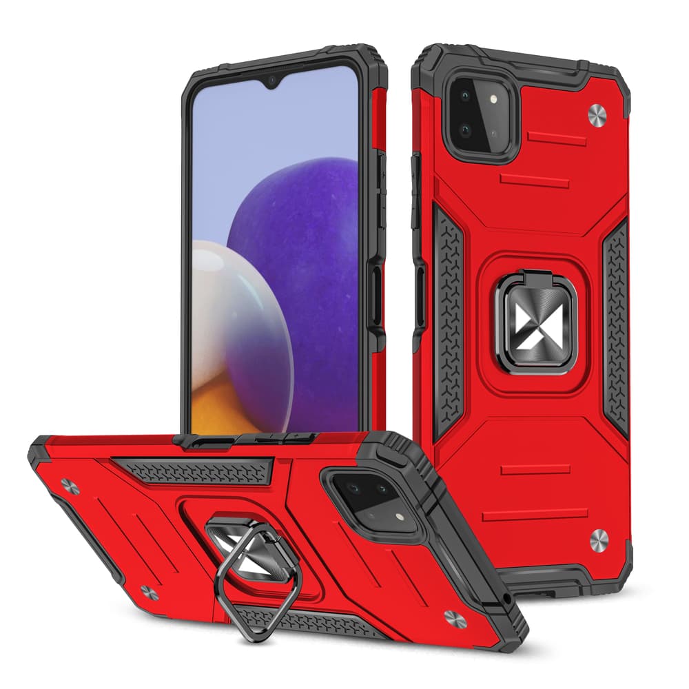 Wozinsky Ring Armor ovitek z obročem za Samsung Galaxy A22 4G, rdeč
