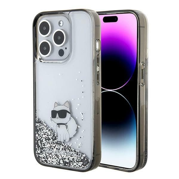 Ovitek Karl Lagerfeld Liquid Glitter Choupette za iPhone 15 Pro Max - prozoren