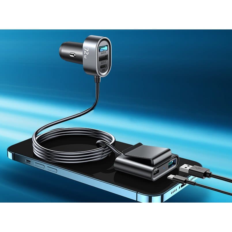 Avtomobilski polnilnik Joyroom 72W (2xPD + 2xQC3.0) z 1,5m kablom 3