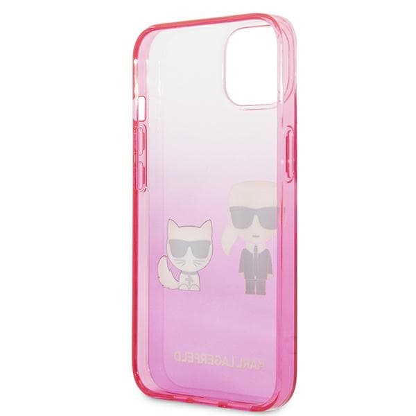 Ovitek Karl Lagerfeld Gradient Ikonik Karl&Choupette za iPhone 13 mini, roza 7