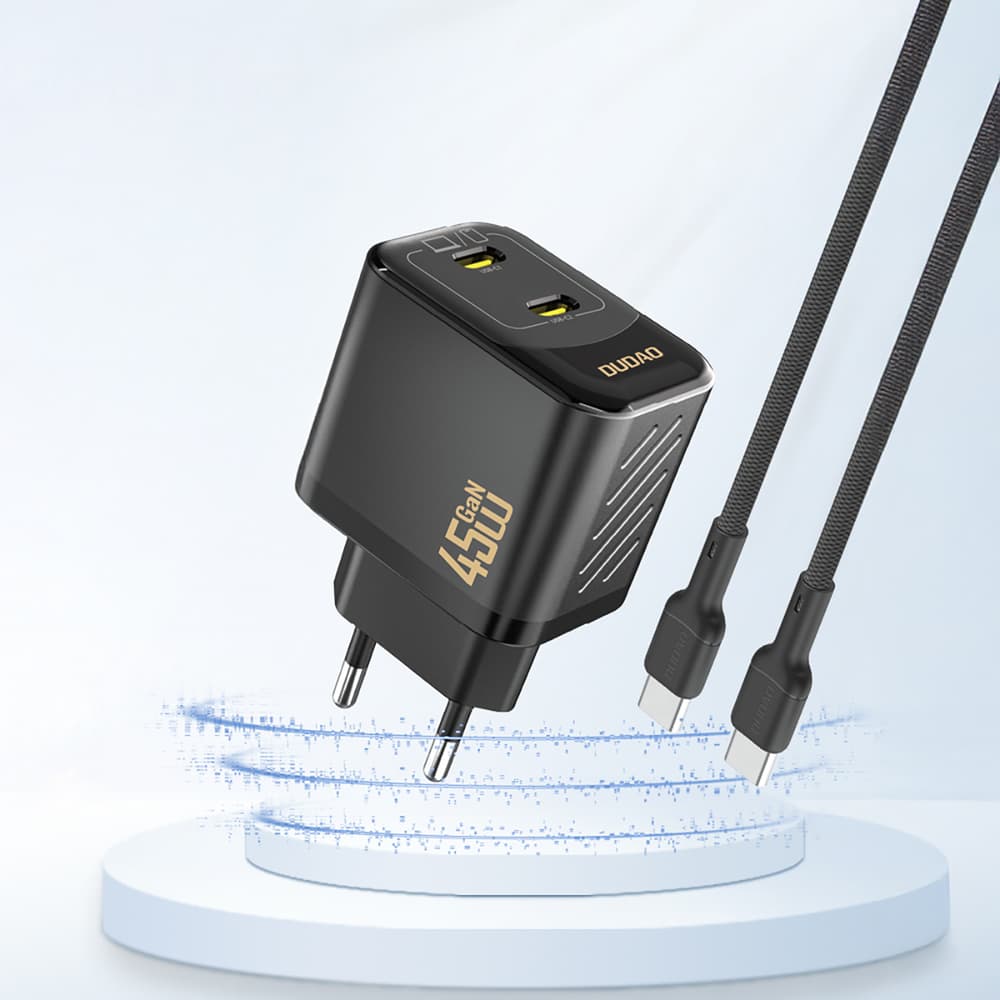 Dudao A28PEU PD 45W GaN 2xUSB-C stenski polnilnik - črn 2