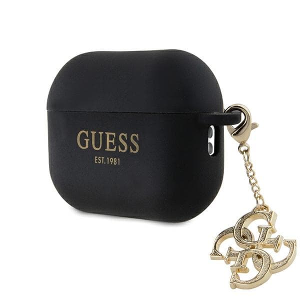 Ovratnica Guess Liquid Silicone Glitter Triangle Charm za AirPods Pro 2 - črna