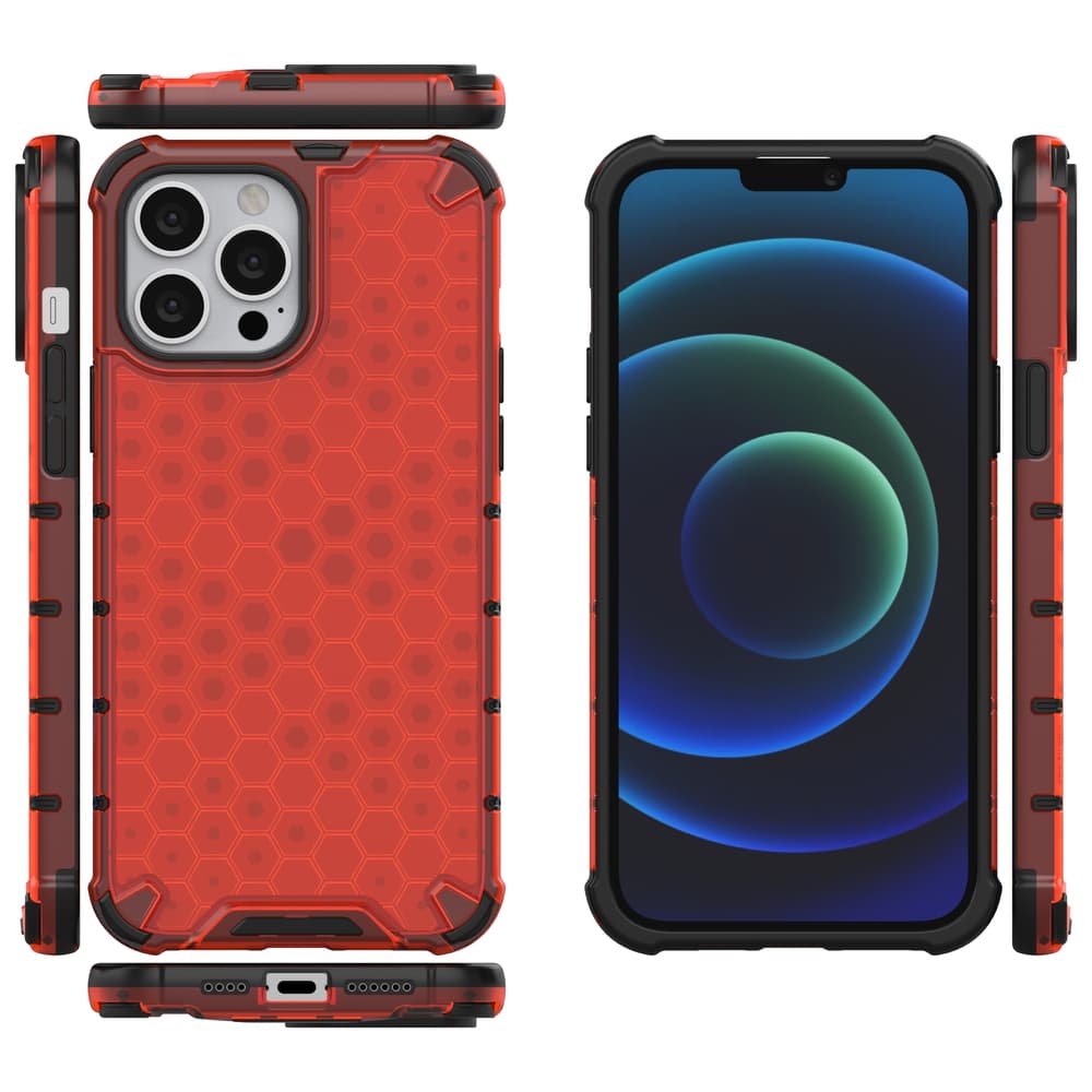 Honeycomb ovitek z TPU odbijačem za iPhone 13 Pro Max - rdeč 2