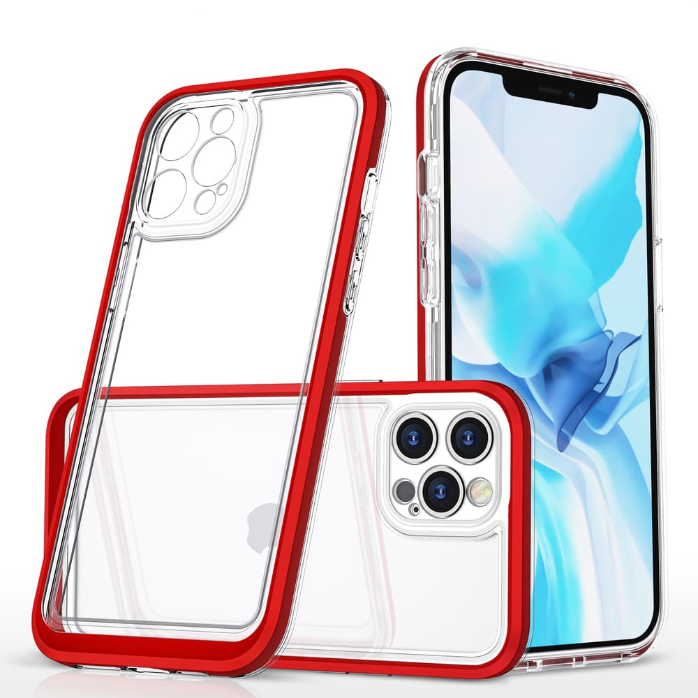 Hybrid Armor Clear 3v1 ovitek za iPhone 12 Pro Max z rdečim okvirjem