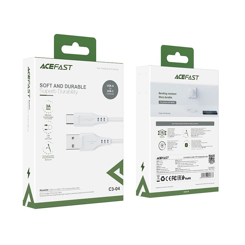 Acefast USB-C kabel 1.2m, 3A, bel (C3-04) 5