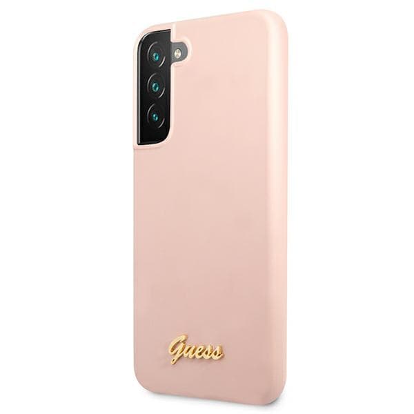 Ovitek Guess Silicone Script Metal Logo za Samsung S22+ S906 - roza 2