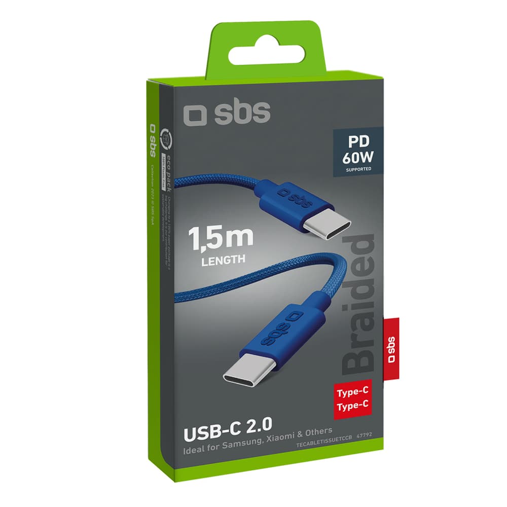 SBS TECABLETISSUETCCB USB-C v USB-C, 1,5m, 60W, pleten kabel - modri 2