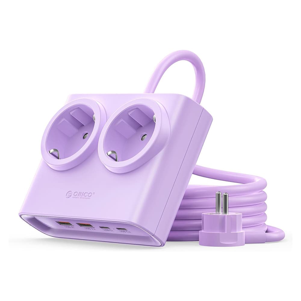 Orico PDC25 25W 6in1 napajalnik: 2x AC + 2x USB-A + 2x USB-C, vijoličen