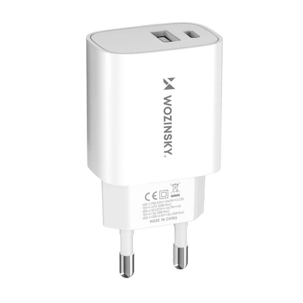 Stenski polnilnik Wozinsky WGWCW 20W, USB-A + USB-C - bel 2