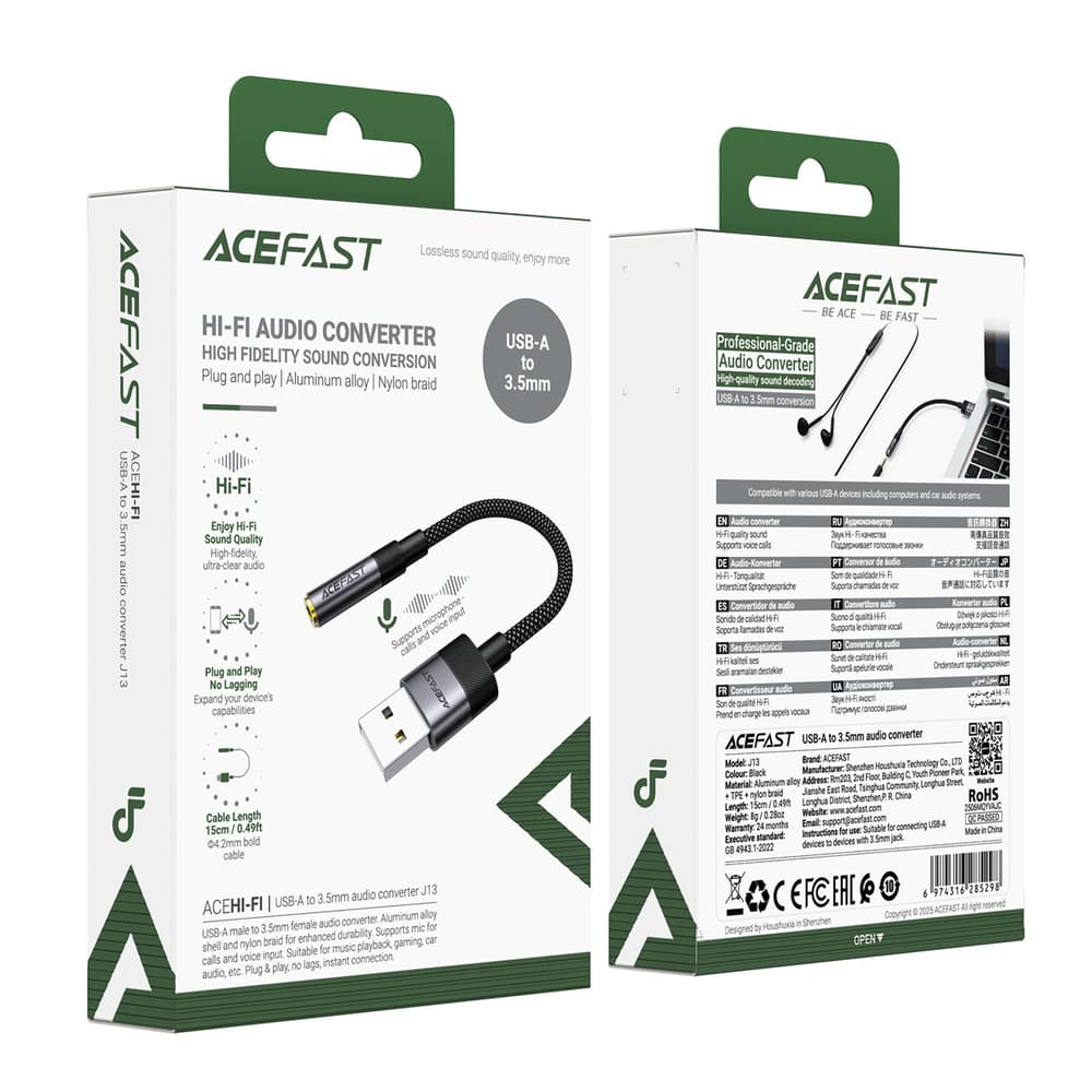 Acefast J13 USB-A na 3.5mm mini jack adapter, črn 5