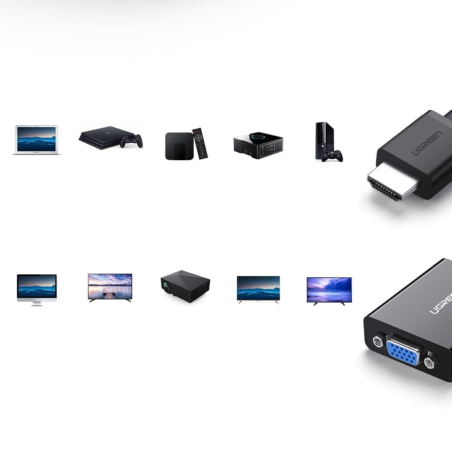Ugreen HDMI na VGA adapter z Micro USB in avdio izhodom, črn 3