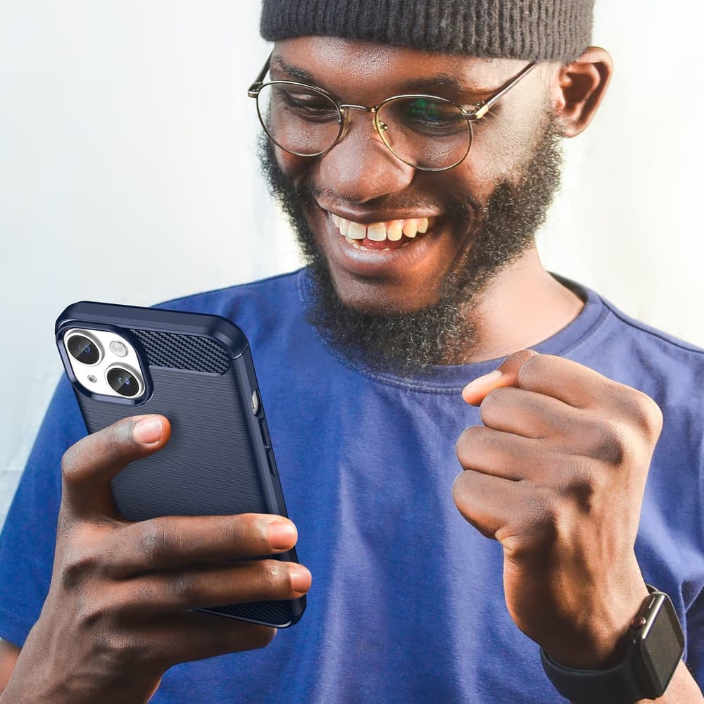 Hurtel Carbon ovitek za iPhone 14 - modra 7