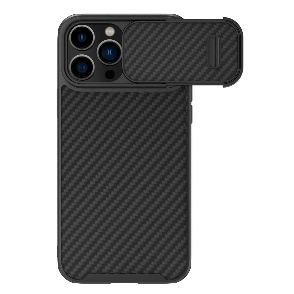 Nillkin Synthetic Fiber S ovitek za iPhone 14 Pro Max s pokrovom za kamero, črn