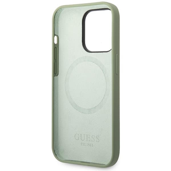 Ovitek Guess Silicone Logo Plate MagSafe za iPhone 14 Pro Max, zelen 7