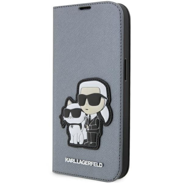 Karl Lagerfeld KLBKP14XSANKCPG etui za iPhone 14 Pro Max 6.7" srebrna/srebrna Saffiano Karl & Choupette