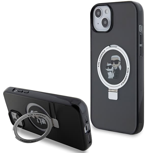 Karl Lagerfeld ovitek za iPhone 15 Plus 6.7" Ring Stand Karl&Choupette MagSafe, črn/črn