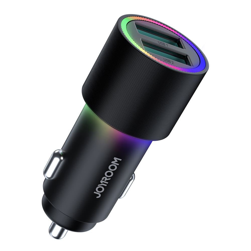Joyroom avto polnilnik 2x USB z osvetlitvijo 24 W črn