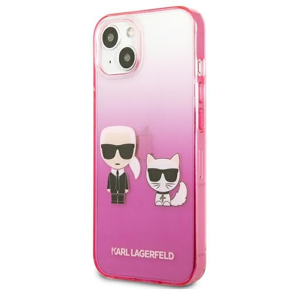 Ovitek Karl Lagerfeld Gradient Ikonik Karl&Choupette za iPhone 13 mini, roza 2