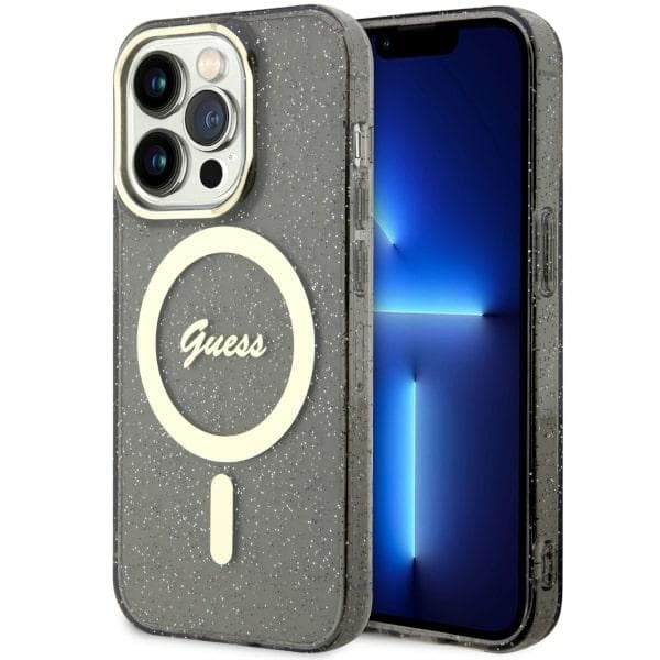 Ovitek Guess Glitter Gold MagSafe za iPhone 14 Pro 6.1" – črn