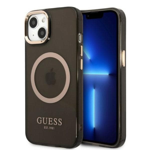Guess Gold Outline Translucent MagSafe etui za iPhone 13 - črna