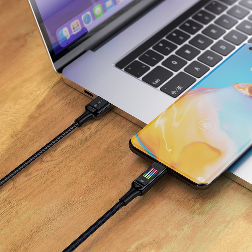 Acefast C7-04 USB-A v USB-C 60W 1.2m kabel z zaslonom, črn 5