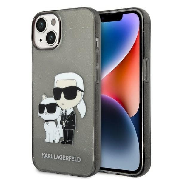 Karl Lagerfeld Glitter Karl & Choupette etui za iPhone 14 Plus - črn