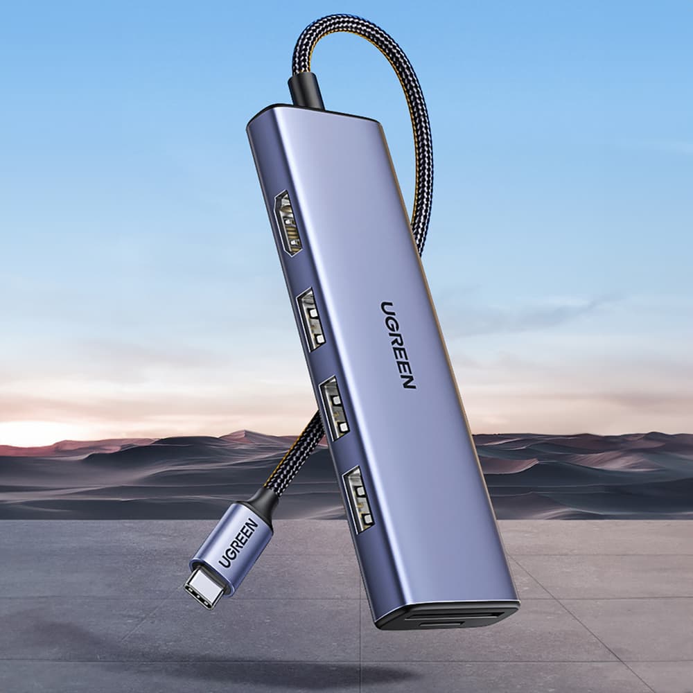 HUB Ugreen CM511 6v1 USB-C - HDMI / 3x USB-A 3.0 / SD/TF čitalnik kartic, siv 5