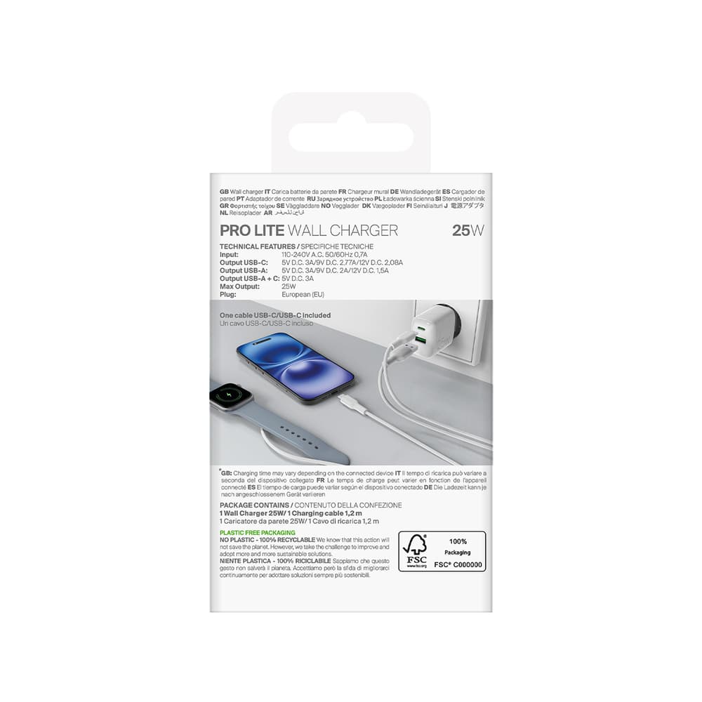 Puro PROLITE 25W USB-A/USB-C polnilnik + kabel USB-C/USB-C 1.2m, bel 3