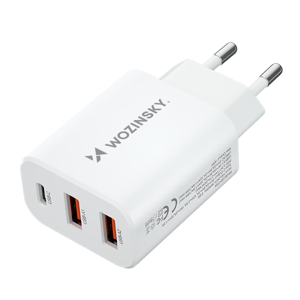 Wozinsky CWCUCW 30W stenski polnilnik, 1x USB-C, 2x USB-A, bela 2