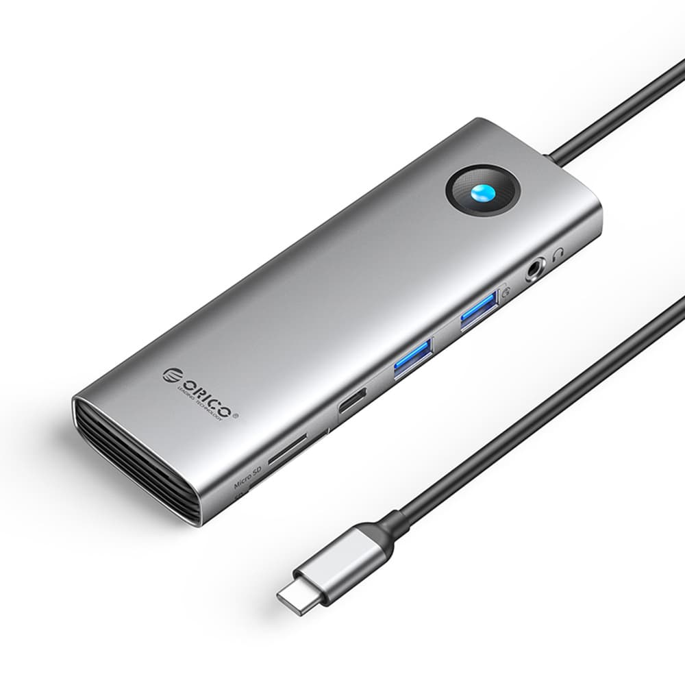 Orico PW11 USB-C Docking Station 9v1, 2x USB-A 3.0, HDMI 4K 60Hz, 2.5G Ethernet, Siva