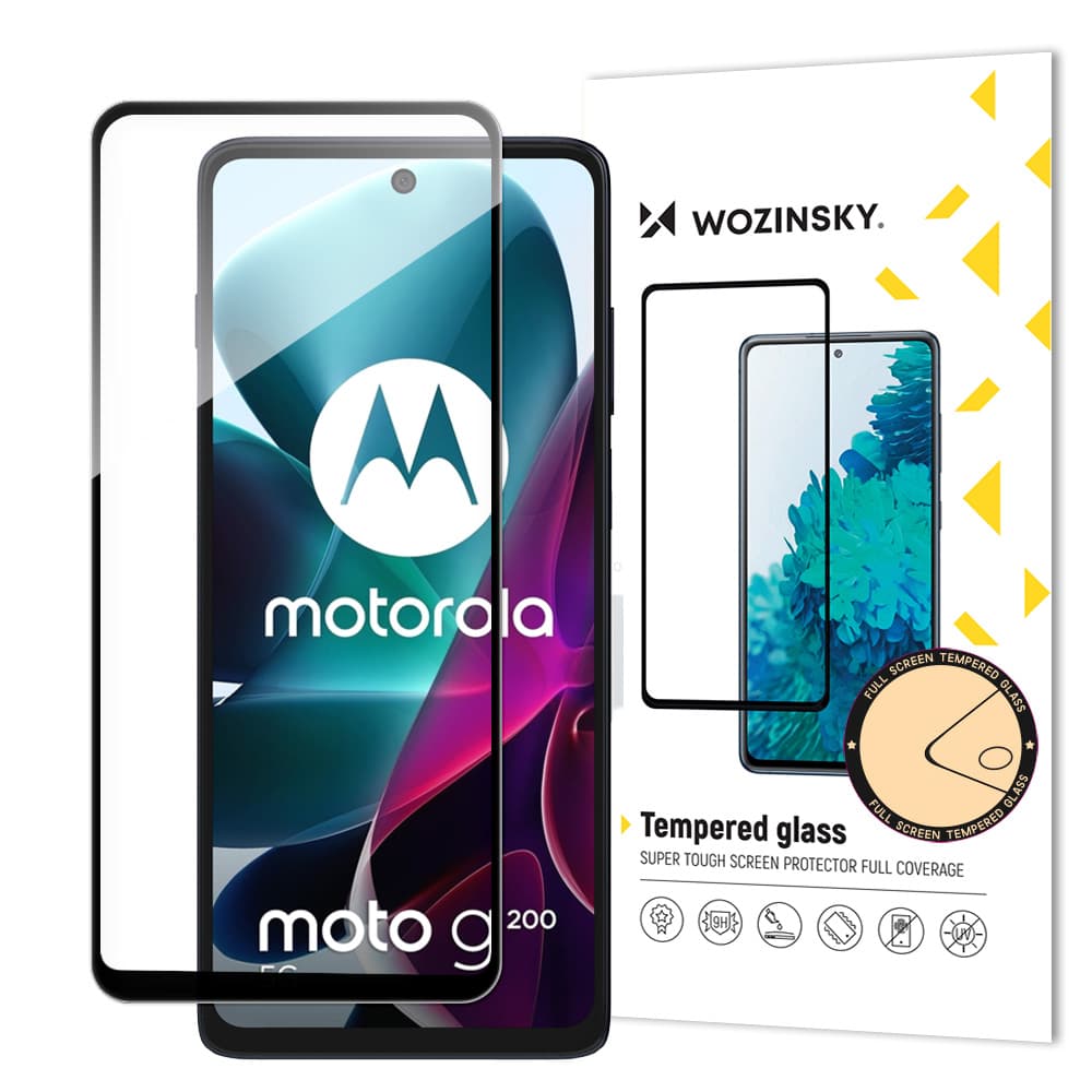 Wozinsky kaljeno steklo Full Glue za Motorola Moto G200 5G, črn okvir