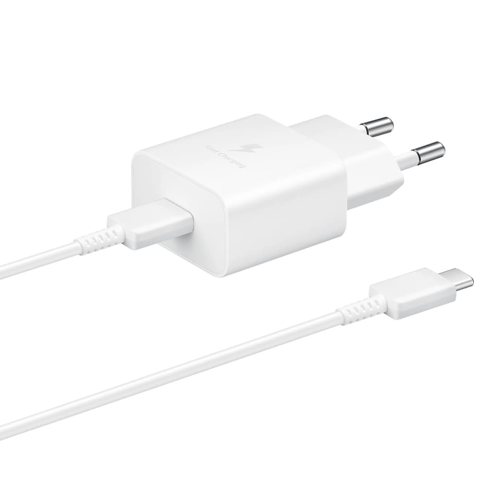 Samsung USB-C 15W PD AFC stenski polnilnik + USB-C kabel - bel