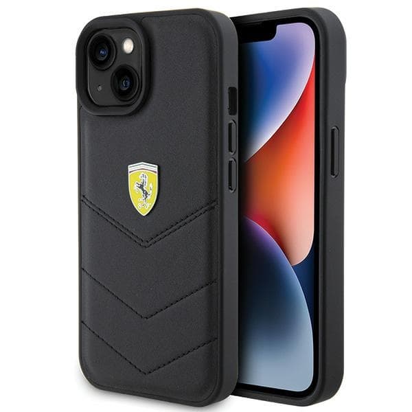 Etui Ferrari Quilted Metal Logo za iPhone 15 - črna