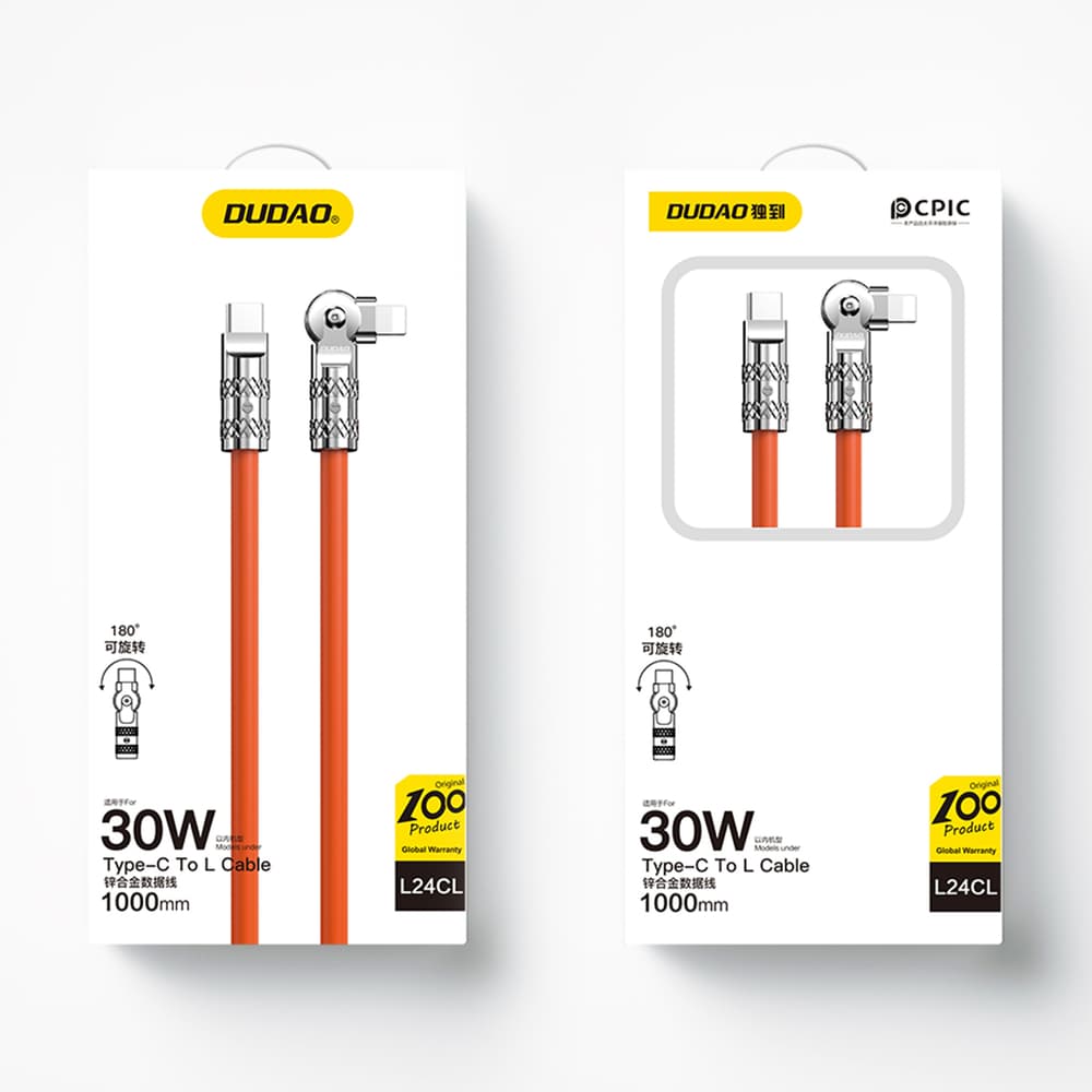 Dudao L24CL USB-C - Lightning Kotni Kabel 30W 1m - Oranžen 5