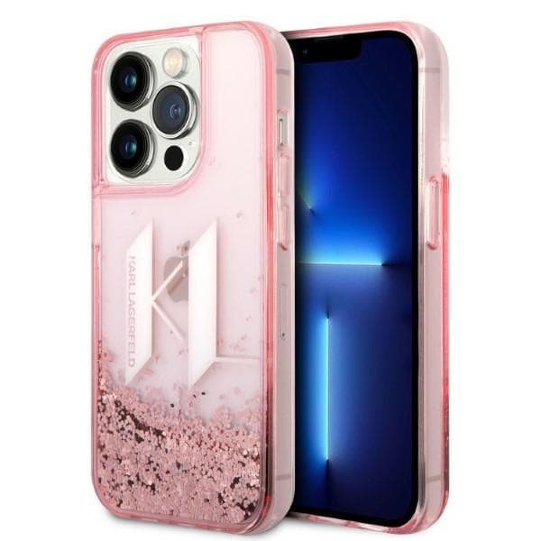 Ovitek Karl Lagerfeld Liquid Glitter Big KL za iPhone 14 Pro, roza