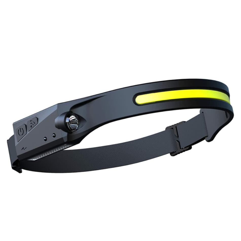 LED naglavna svetilka s senzorjem gibanja, IPX4, USB-C, 1200 mAh - črna