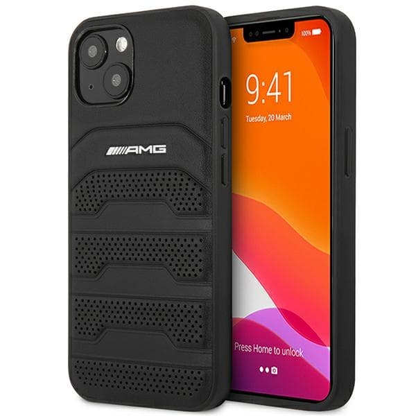 Ovitek AMG AMHCP14MGSEBK za iPhone 14 Plus 6.7" usnje z vtisnjenimi črtami črn